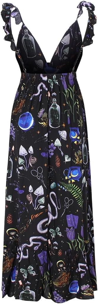 Womens Summer Dresses Mystical Gothic Maxi Dress Women's Casual V Neck Sleeveless Sundresses Beach Outfits for Woman, Large Black - Image 5