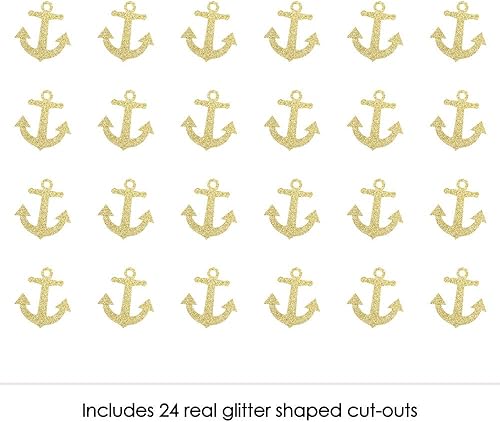 Miniatura 2 de Big Dot of Happiness Ancla de purpurina dorada, recortes de purpurina dorada real sin ensuciar, confeti de fiesta náutica, juego de 24