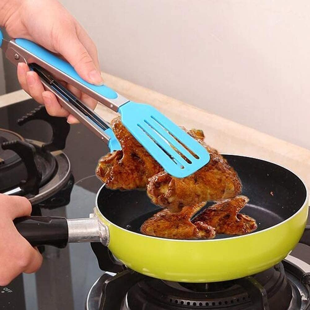 Pinces à Aliments de Cuisine de qualité supérieure Pinces antiadhésives en Silicone Manche en Acier Inoxydable Conseils de Cuisson Couleur aléatoire