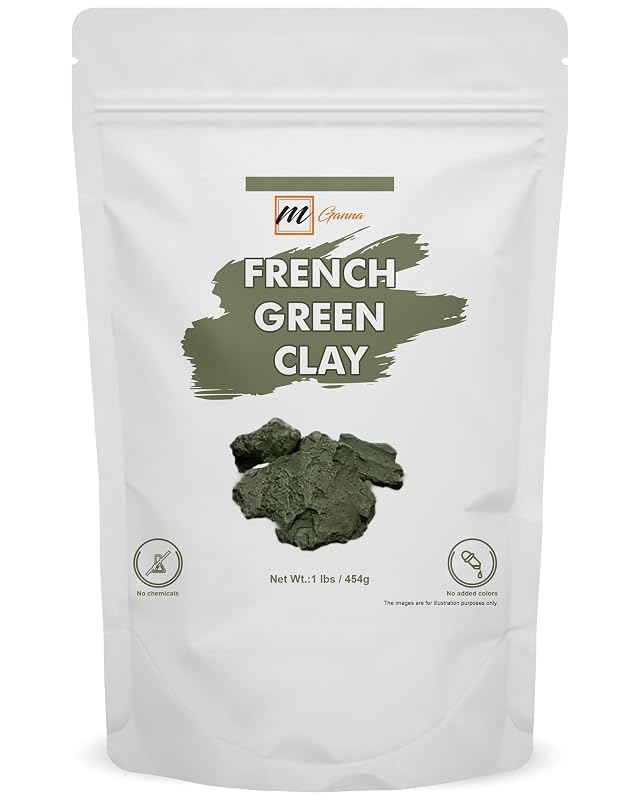 mGanna Argila Verde Francesa em Pó Illite Montmorillonite para Máscaras Faciais, Cremes, Peelings Suaves, Esfoliantes e Sabonetes, 454 g