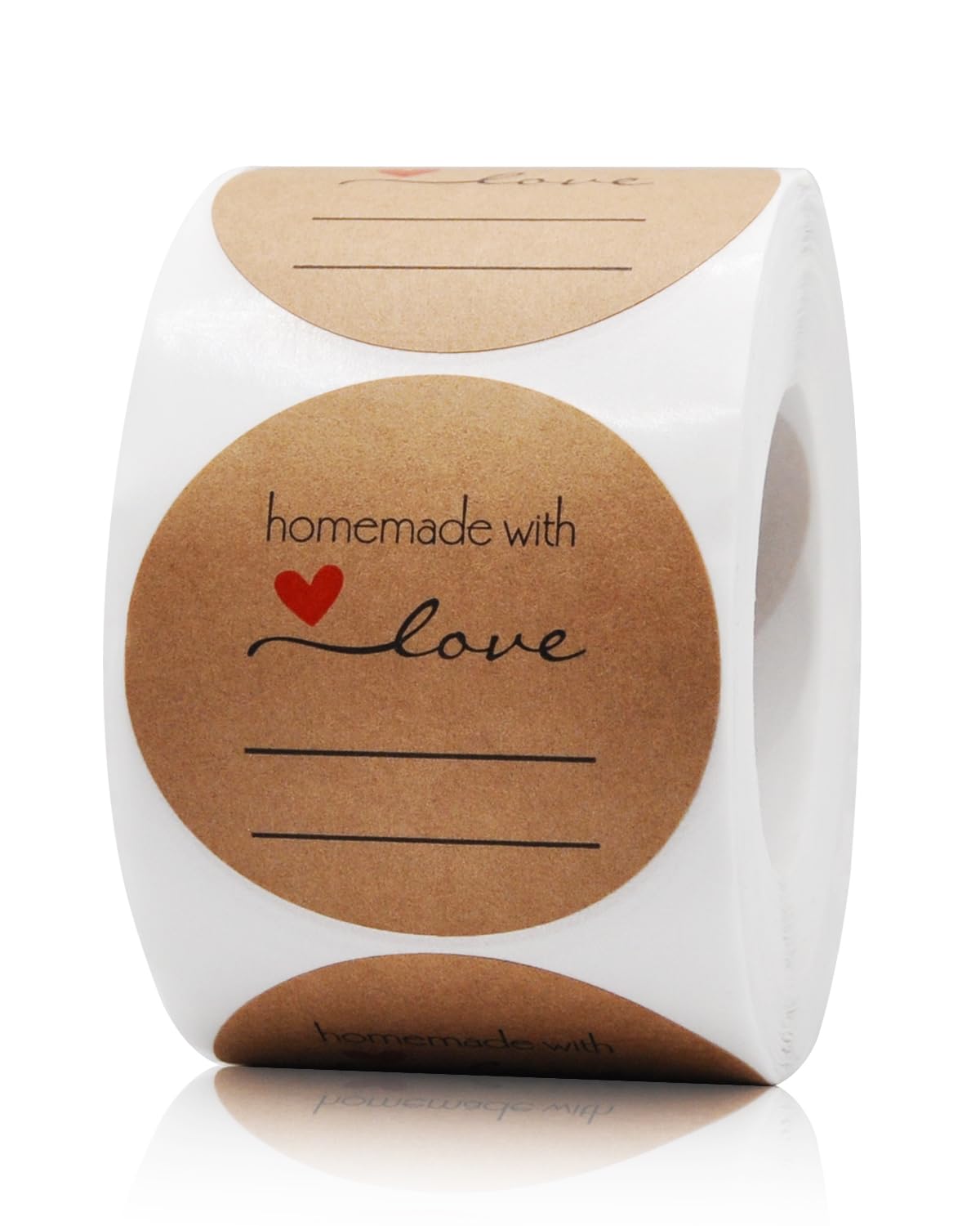 2'' Homemade with Love Stickers, 500 Pcs Canning Labels for Mason Jar with Lines for Writing, Kraft Jam and Jelly Jar Labels for Containers