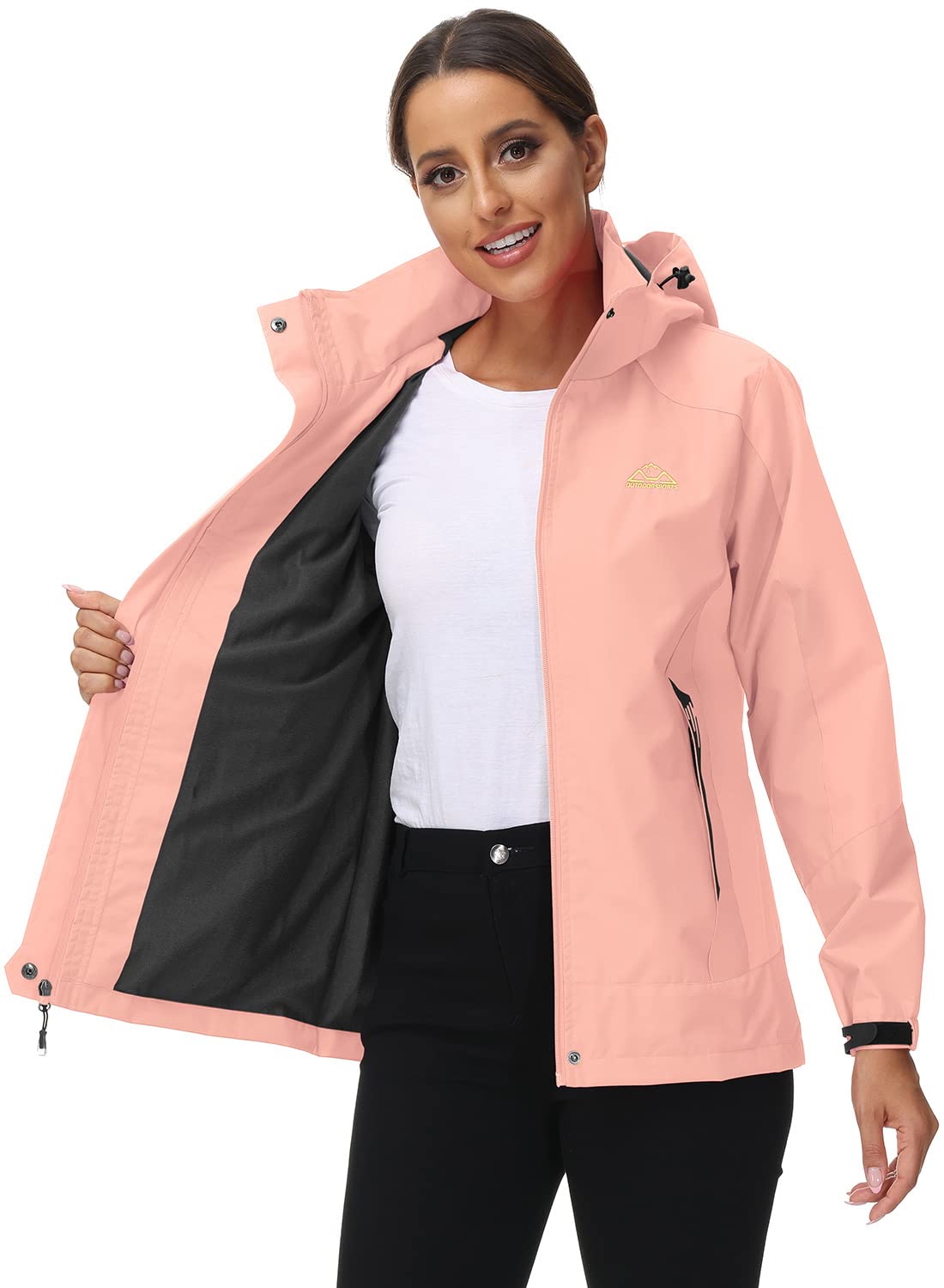 YSENTO Damen Outdoor Wanderjacke Wasserdicht Übergangsjacke Leicht Atmungsaktie Regenjacke Funktionsjacke mit Abnehmbarer Kapuze