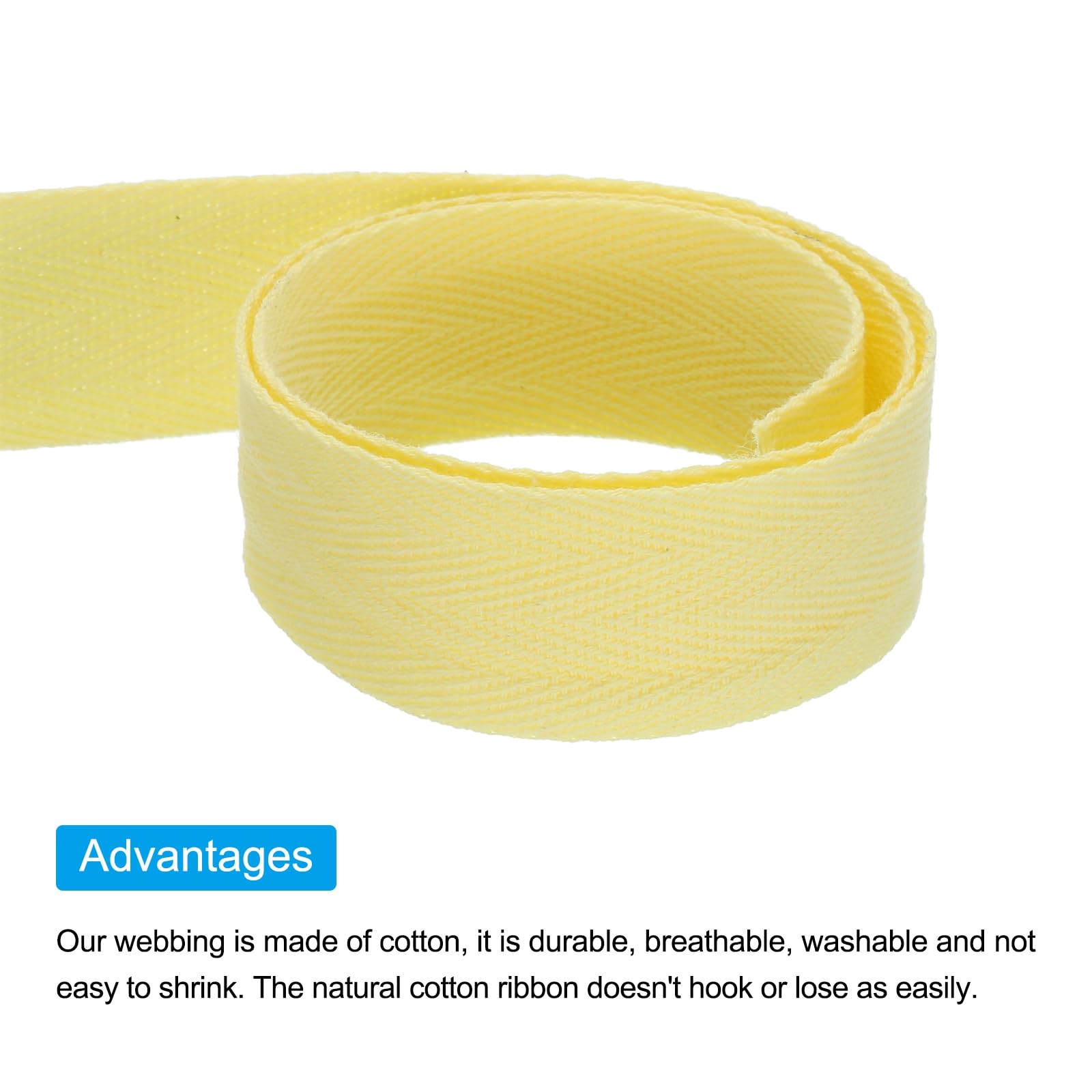 PATIKIL 1.2"/3cm Cotton Twill Tape 10 Yards Cotton Ribbon Bias Binding Tape Herringbone Webbing Trim for Sewing Gift Wrapping Craft DIY Light Yellow - Image 4