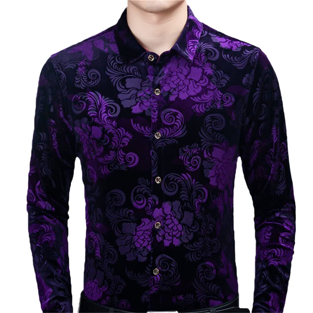 Amazon.com: Stylish Purple Floral Dress Shirt Men Slim Fit