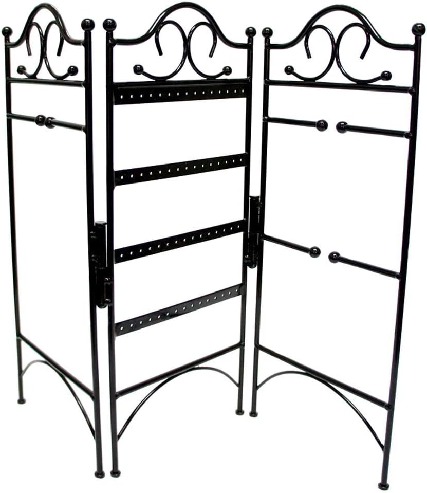 3-Panel Folding Screen Jewelry Hanger, Earrings, Bracelets, Necklaces Organizer, Black by Arad