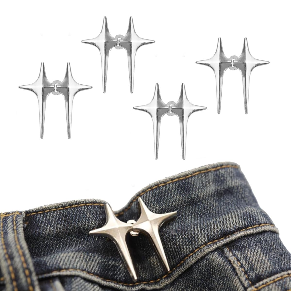 ZIBUYU® 4 Sets Four-Pointed Star Jeans Tightening Clips Durable Cloth Clips Safety Pin DIY Jeans Adjustable Button Pins for Women Pants Jeans Skirts - No Sewing Required-image-36