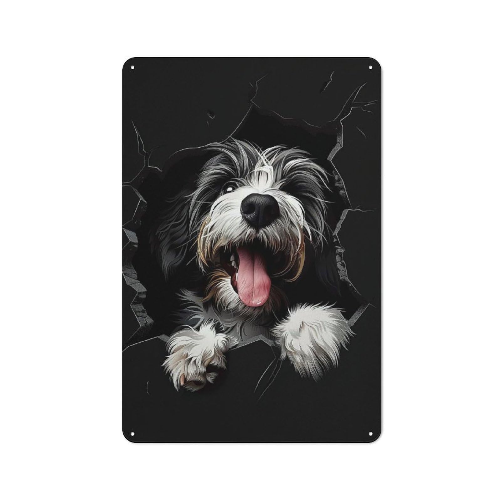 Junmoney Style-16 Tin Wall Plaque 30X20cm With Bearded Collie For Home Office Or Studio, New Home Wall Decor For Home Office Decor Fans