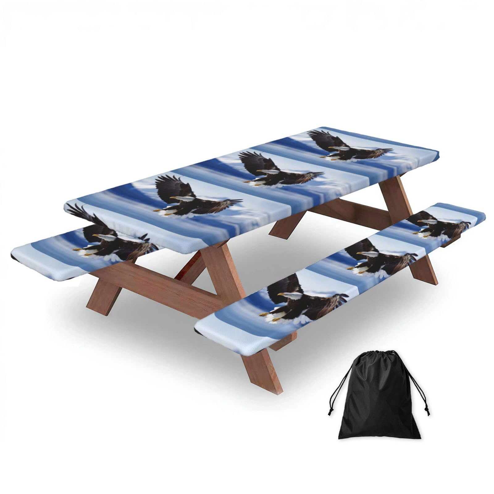 Zyjhyy Black Eagle Print 3 Pack Wipeable Picnic Bench Cover And Table Cover Lightweight Table Cloth For Camping Outdoor