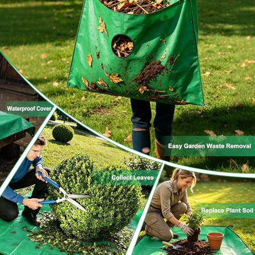 Kitnelw Plandeka do przycinania drzew 200x200 cm z wodoodpornym otworem 30 cm do łatwego mocowania wokół krzewów i drzew