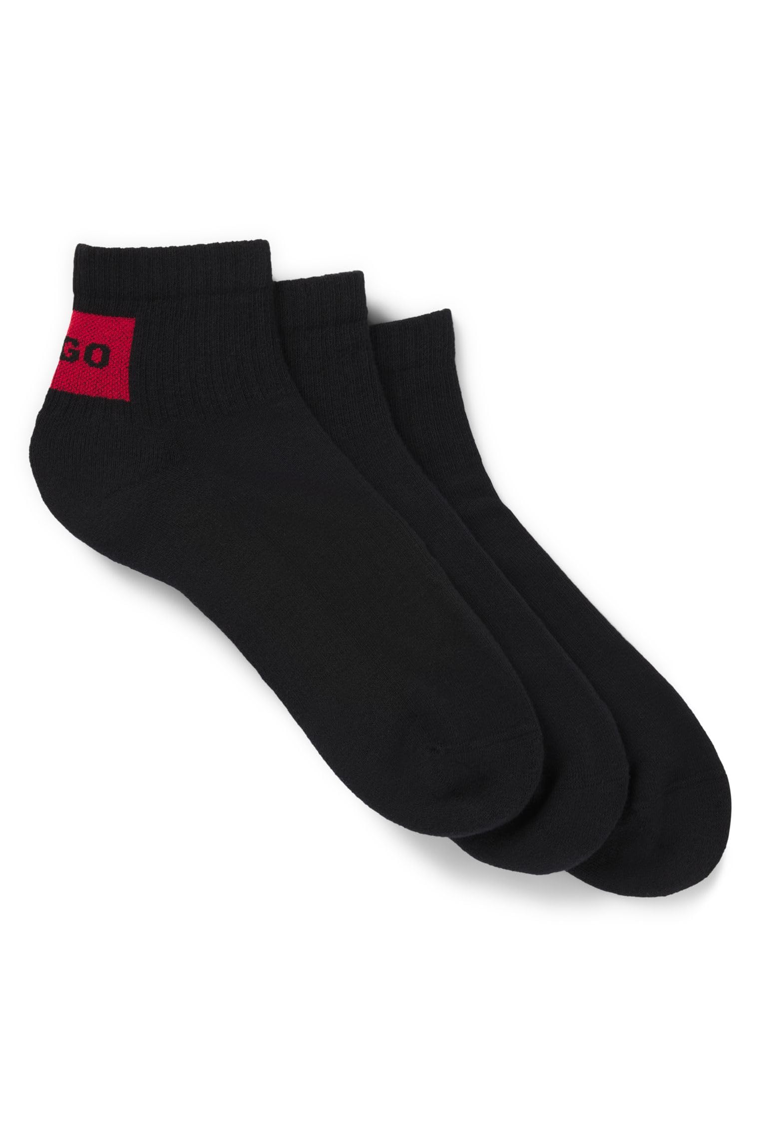 HUGO Mens 3P SH RIB LABEL CC Three-pack of ankle socks with red logo labels