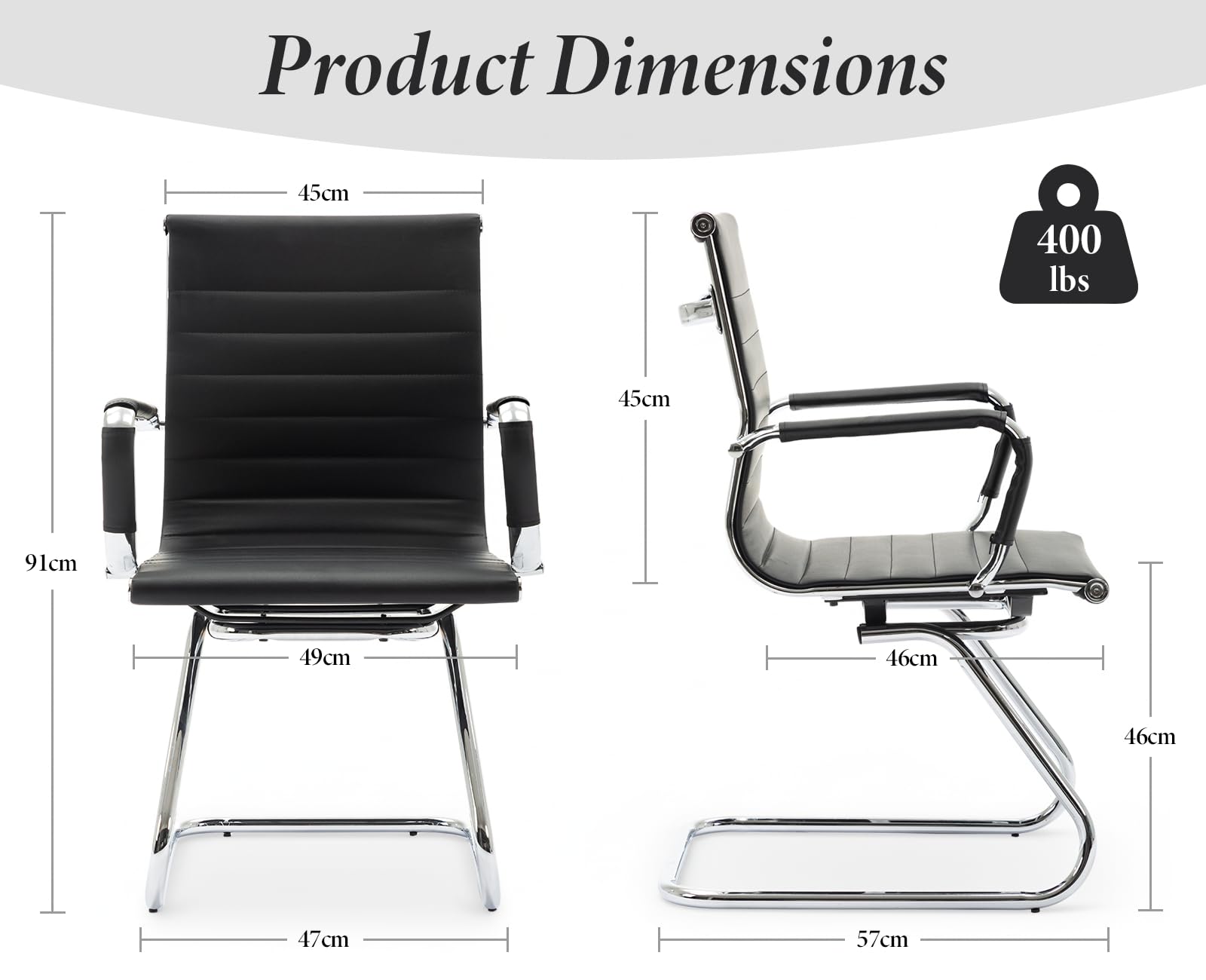 chairus Freischwinger Stühle 2er Set, PU-Leder Besucherstuhl Konferenzstuhl Ergonomisch mit Armlehnen, Bürostühle Konferenz-Raum/Wartezimmer/Büro,Schwarz