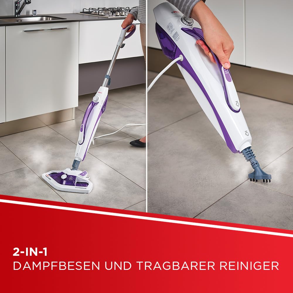 Polti Vaporetto SV440 Double – 2-in-1 Dampfreiniger, Boden- & Handgerät, 11 Zubehörteile, Aufheizzeit 15 Sek., Abnehmbarer Wassertank, Weiß/Violett