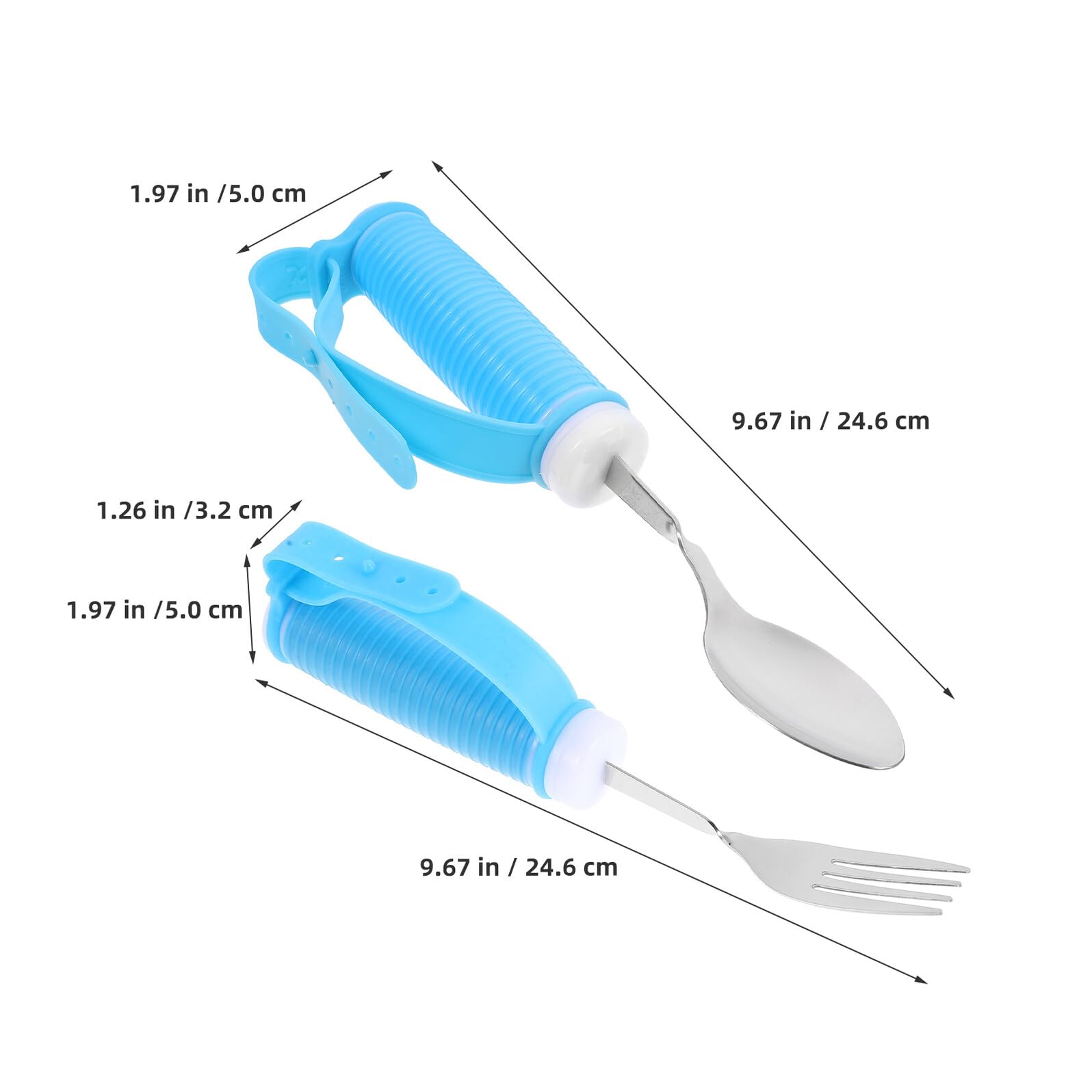 Set Posate Adattive per Anziani e Disabili Cucchiaio Ergonomico Antiscivolo in Acciaio Inossidabile e Manico in Pp e Tpe per Case e Strutture di Assistenza