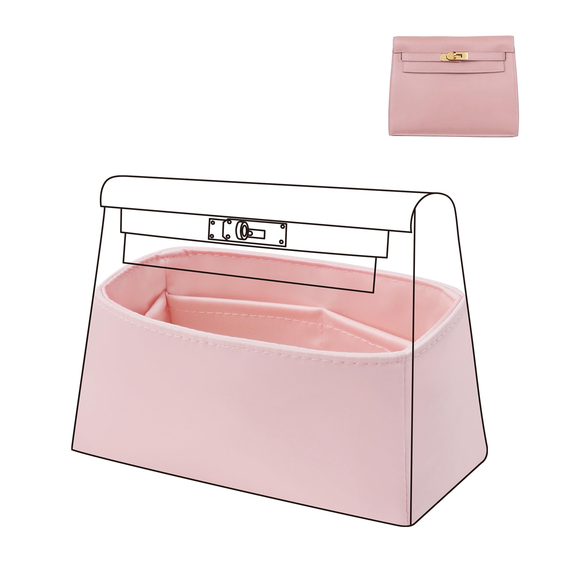 DGAZ Organizador de Bolso de Seda Premium, Inserto Ligero Compatible con Kelly Danse 22, Forro Interior Elegante que Protege y Organiza (Rosa Sakura)