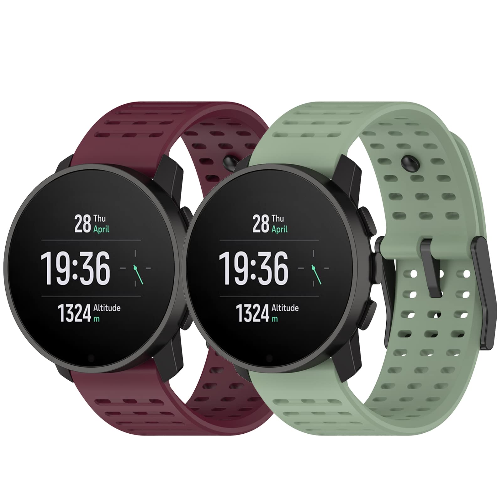 Fit for Suunto 9 Peak Pro Bands Women Men,2PACK Adjustable Silicone Replacement Watch Bands Straps Wristbands Bracelet Fit for Suunto Vertical/Suunto 9 Peak/Suunto 5 Peak Smartwatch (WineRed Green)