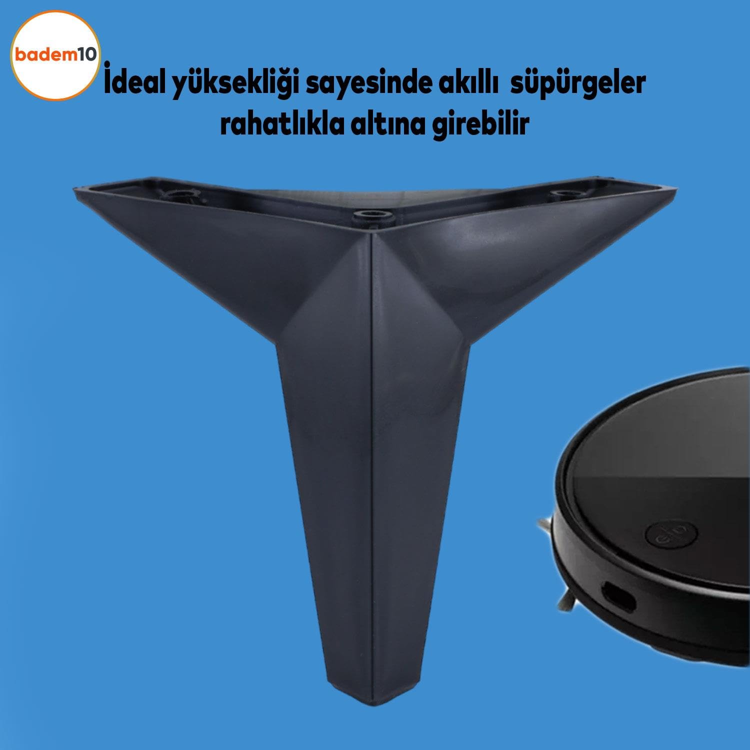 Badem10 Kale 6'lı Set Mobilya TV Ünitesi Çekyat Koltuk Kanepe Destek Ayağı 15 cm Siyah Baza Ayak M8 Civatalı