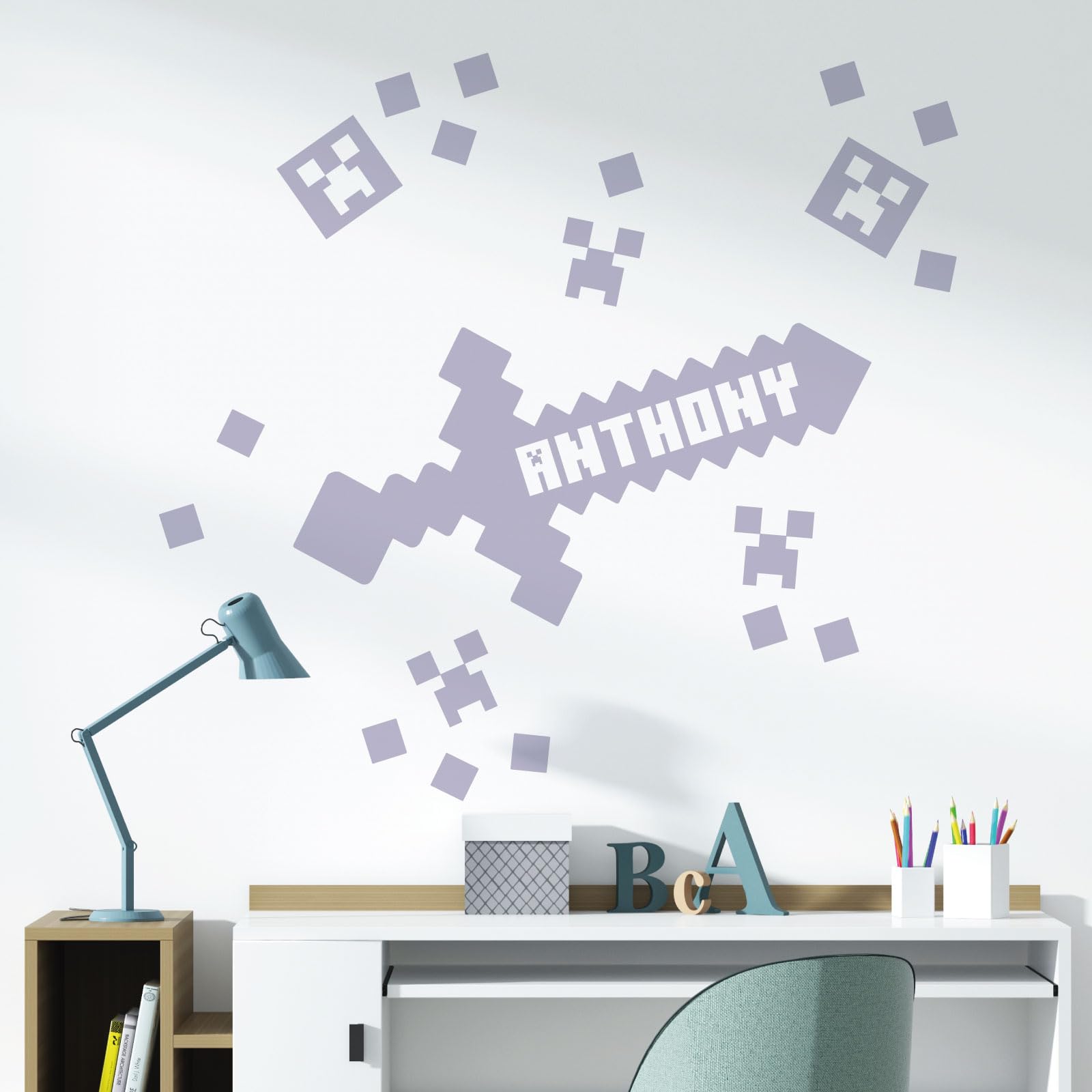 Gaming Mine Inspired Personalised Name - Gamers Bedroom Wall Sticker [XLarge] [Light Grey]