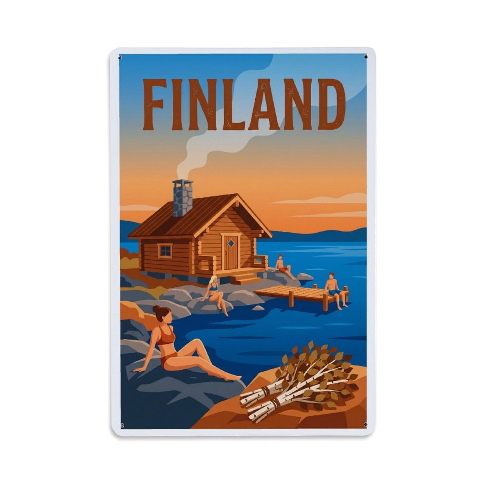 Olhnbad Style Finland Sauna Ice Lake Travel Winter Arctic Metal Tin Sign