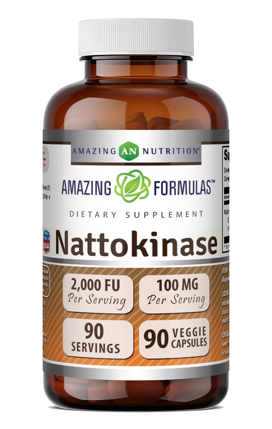 Amazing Formulas Nattokinase Supplement | 100 Mg (2000 FU Enzyme from Pure Nattokinase) | 90 Veggie Capsules | Non-GMO | Gluten-Free | Made in USA