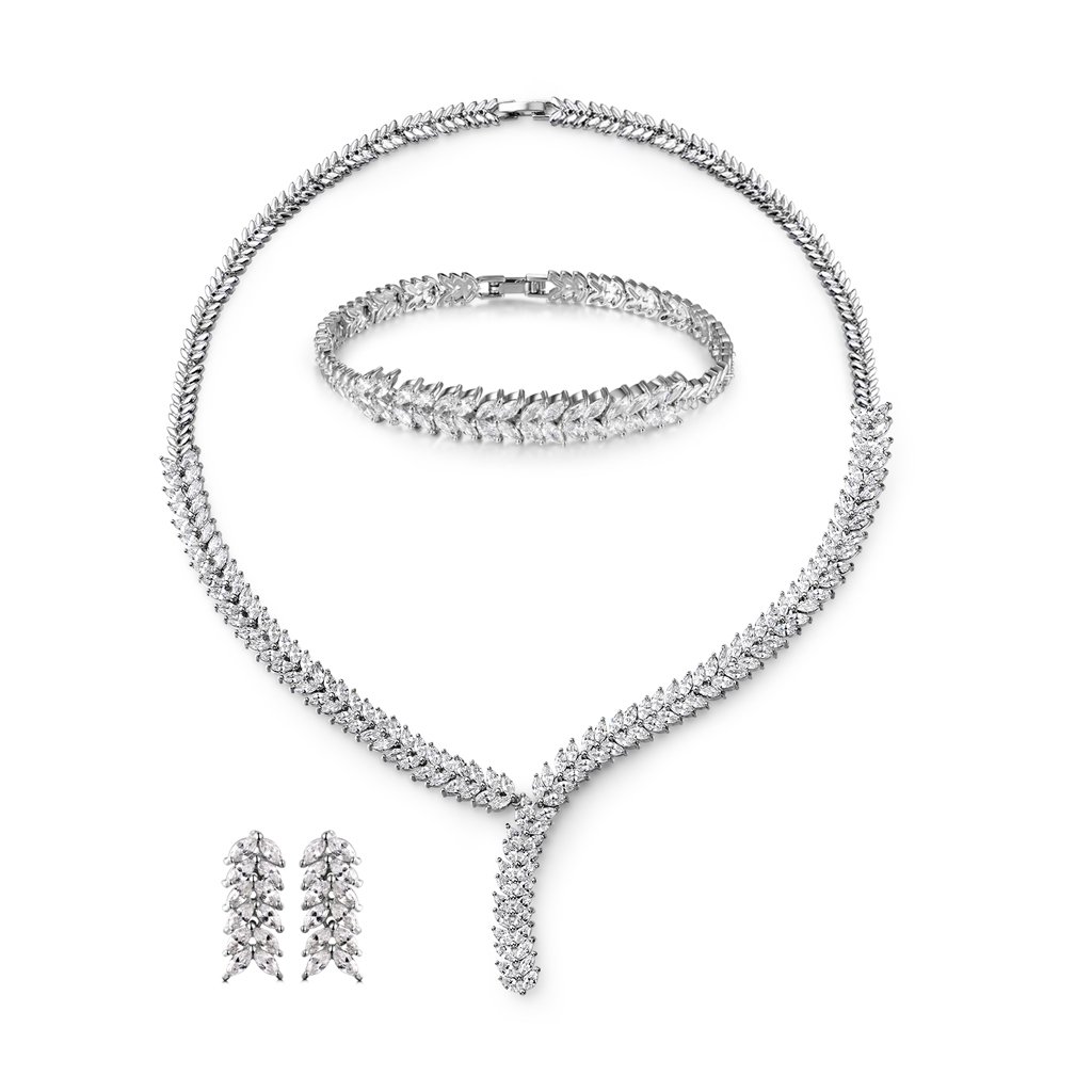 MASOP VOGUMASOP Fashion Women Wedding Jewelry Sets for Brides AAA Cubic Zirconia Costume Jewelry Necklace Earring Bracelet Set