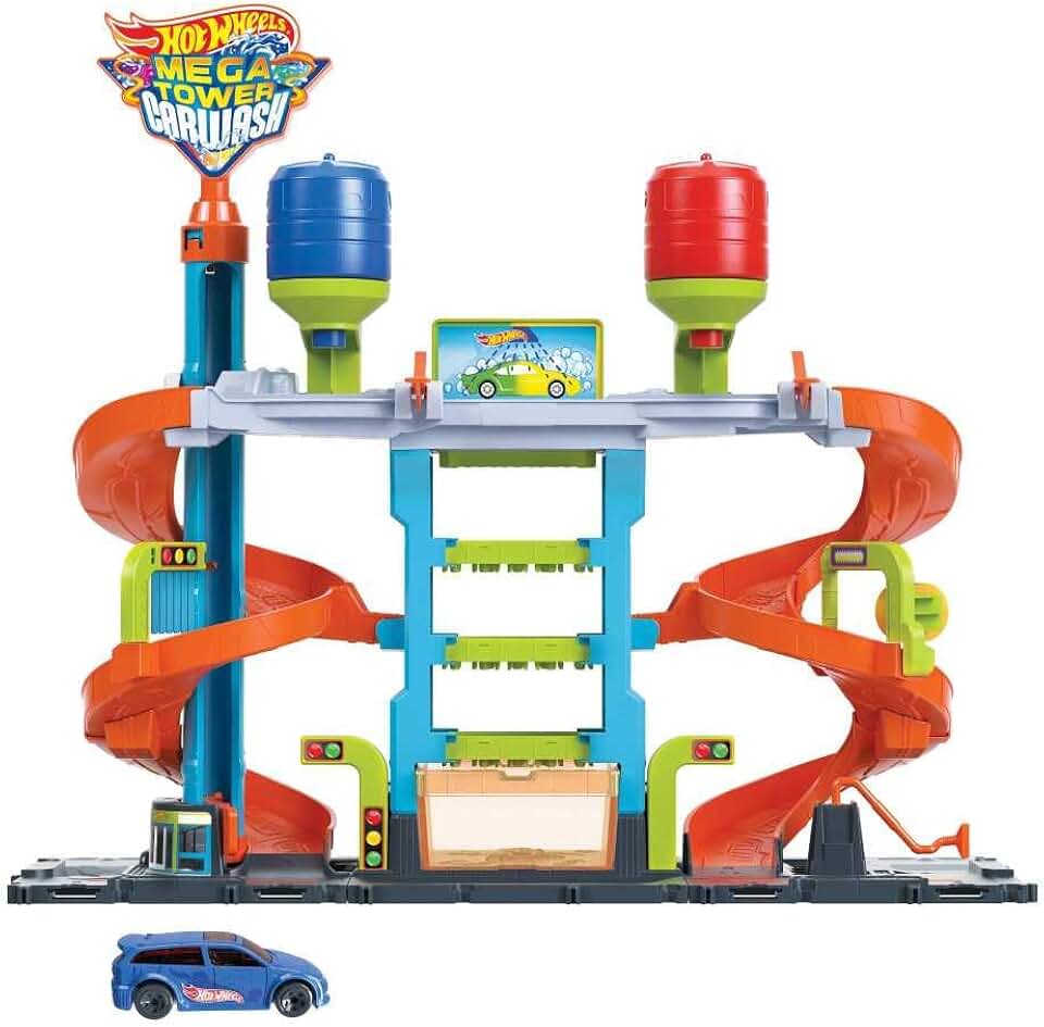 Hot Wheels City Pista de Brinquedo Lava-rápido Mega Torre para crianças a partir de 4 anos