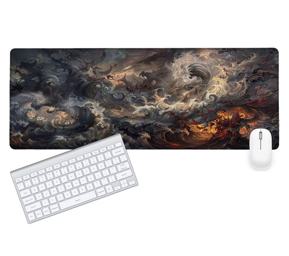 Podkładka pod mysz XXL 1200 x 600 x 3 mm, podkładka pod mysz dla graczy w chmurze, duża podkładka pod biurko, antypoślizgowa gumowa podstawa, szyte krawędzie, wodoodporna podkładka pod mysz strach,