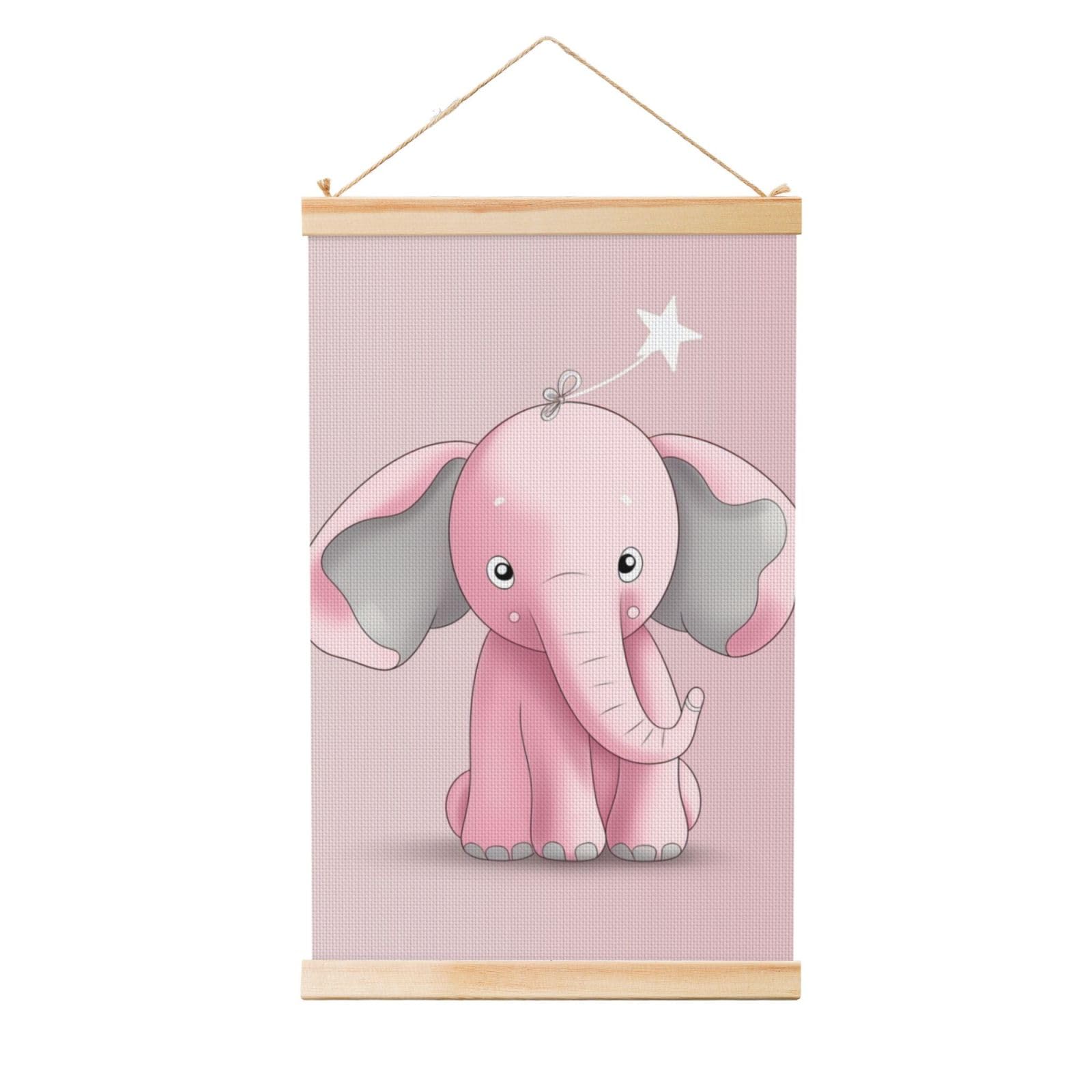 Small Elephant Posters Wooden Shaft Hanging Poster Canvas Prints Scroll Wall Art Painting Vintage Wall Banner Modern Artwork Decor for Home Decor Ready to Hang 12"x18"