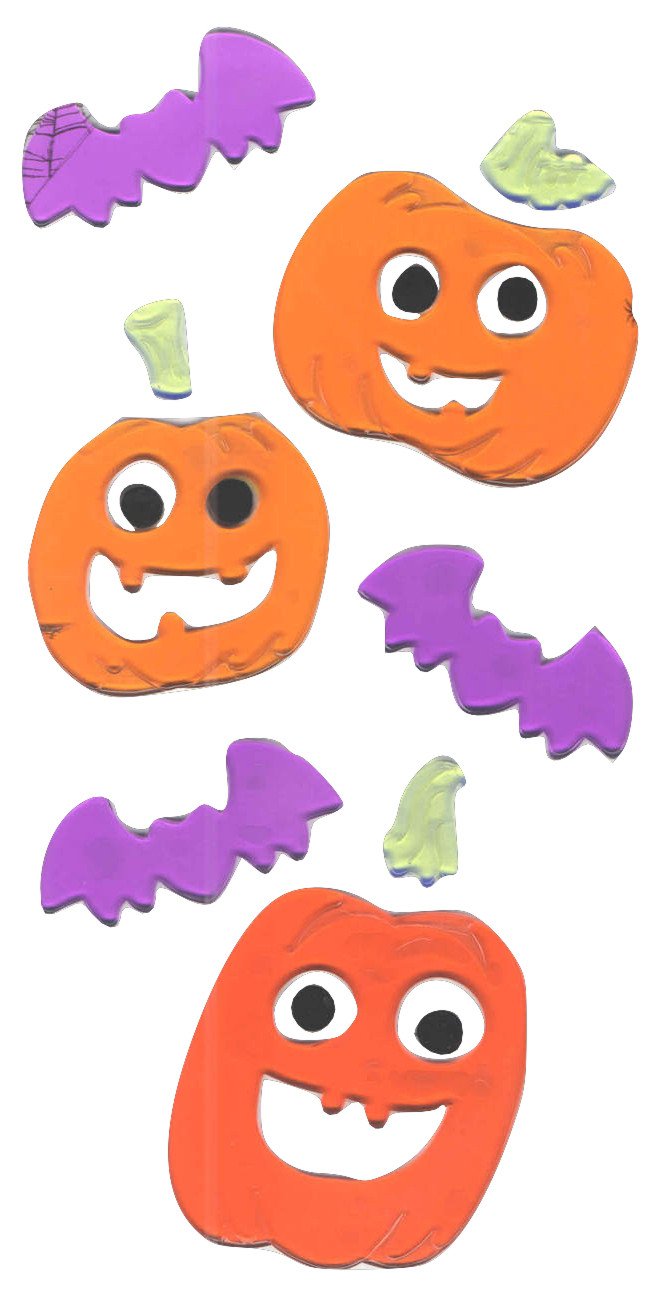 Impact Innovations Halloween Reusable Gel Window Clings, Happy Jack-o-Lanterns, Purple Bats (15 Clings, 1 Sheet)