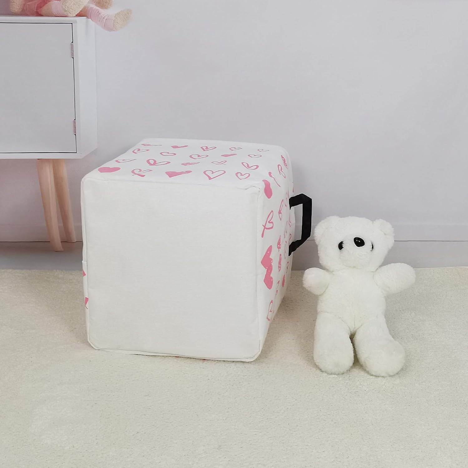 Square Storage Baskets Waterproof Canvas Children Laundry Nursery Hamper for Shelves Gift Baskets Toy Organizer Room Decor (Square Pink Heart)
