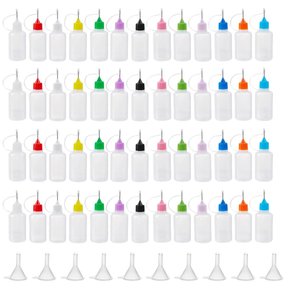 56pcs Flacone applicatore a punta di precisione Flacone di colla traslucida da 14 ml con punta fine 30 colori per pittura inchiostro tatuaggio artigianato