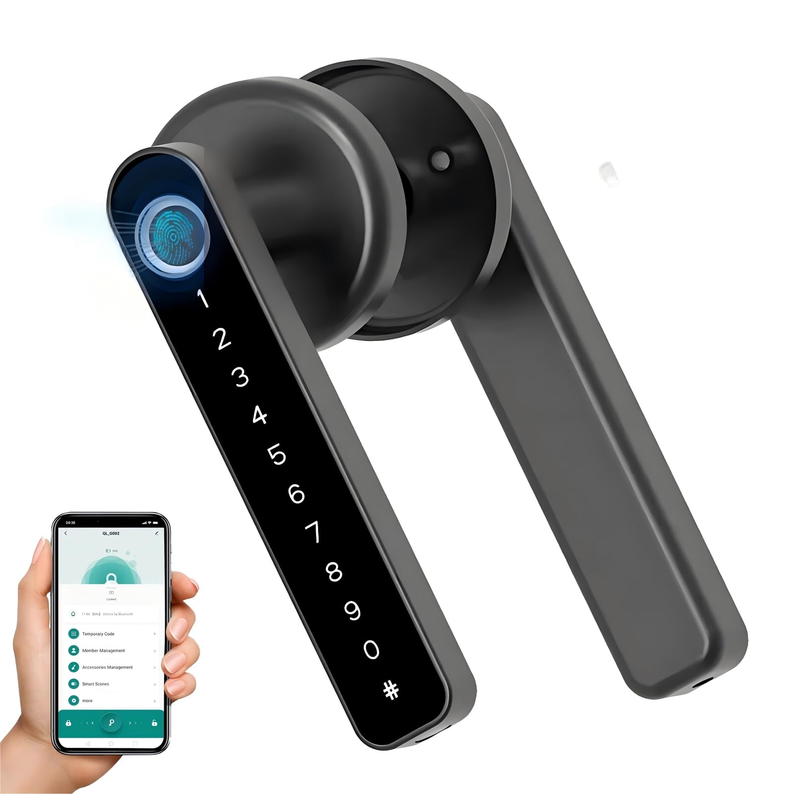 Serratura intelligente per porte interne, serratura elettronica con impronte digitali e 4 opzioni di sblocco per camera da letto e ufficio (spessore porta 35-55 mm)