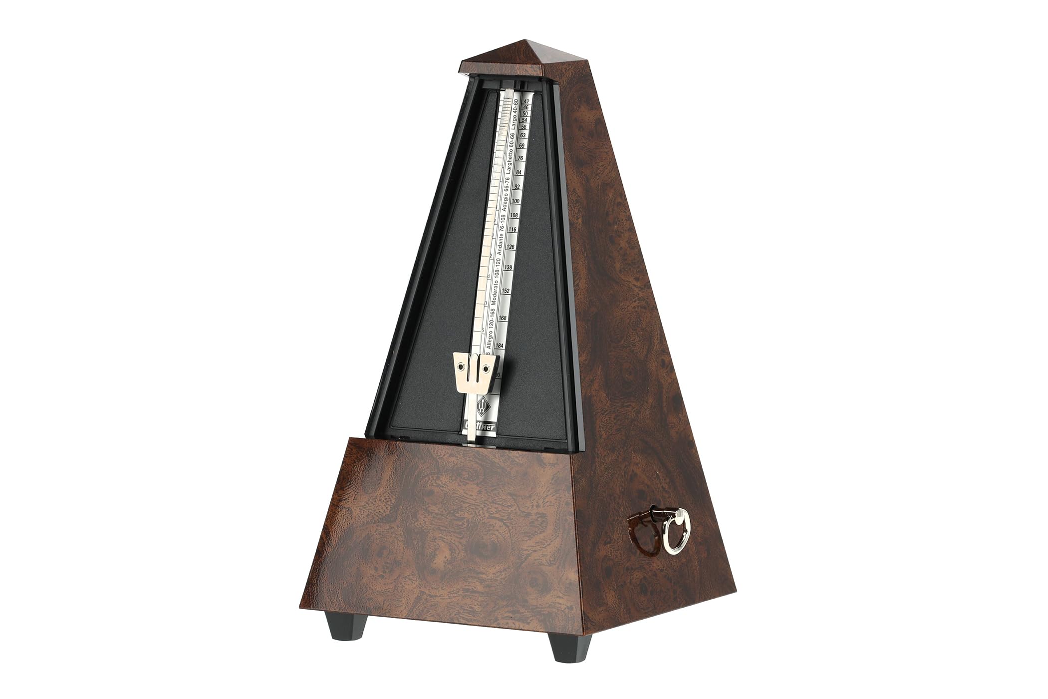 Wittner Metronom Taktell Pyramidenform System Maelzel Designer Serie Mechanisch zum Aufziehen Kunststoffgehäuse Wurzelholz Made in Germany