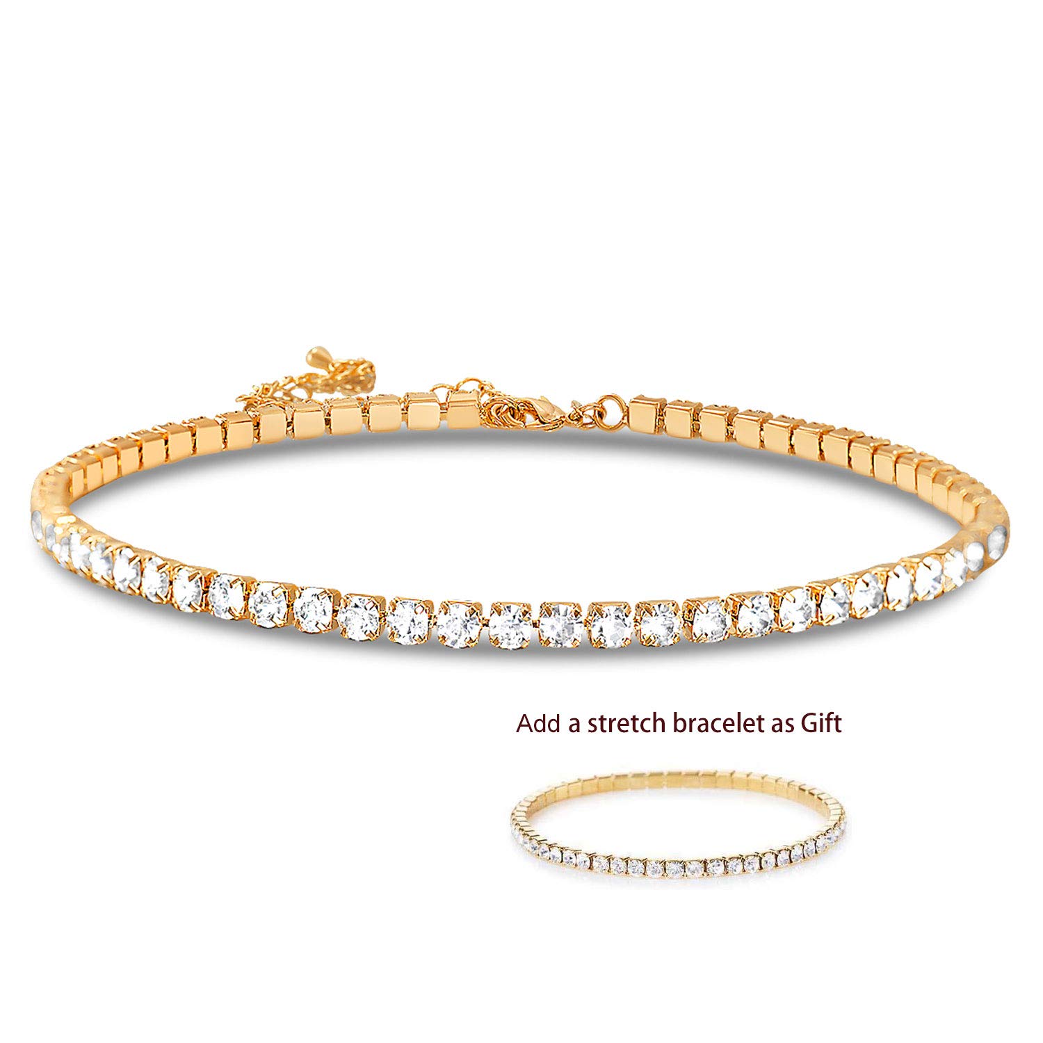 Zealmer18K Yellow Gold Plated 1-5 Rows Rhinestone Choker Necklace & Stretch Bracelets Set Wedding Jewelry