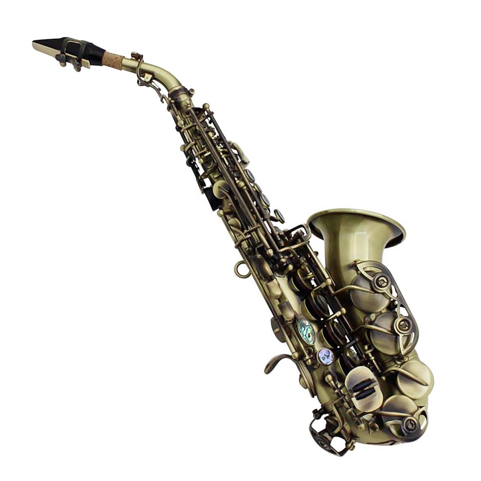 Karlak Sassofono Soprano in Sib di Alta qualità in Stile Vintage, Sax Ottone per Principianti, Musica Jazz, con Custodia per il Trasporto, Panno la Pulizia
