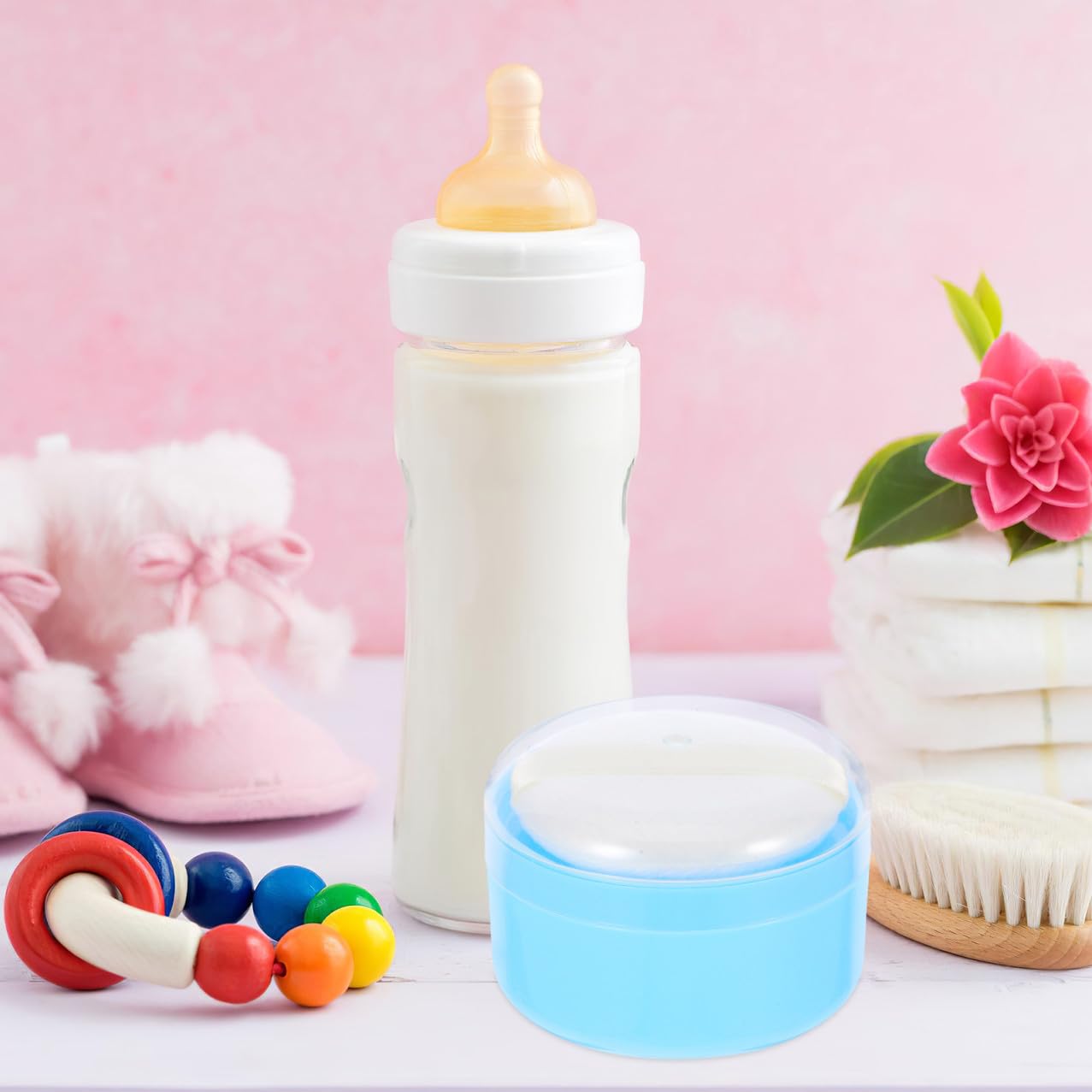 Tragbare Babypuderdose mit Bequemer Puderquaste aus Kunststoff und Textilbaumwolle Praktische Aufbewahrungsbox für Babypuder zur Täglichen Anwendung zu Hause