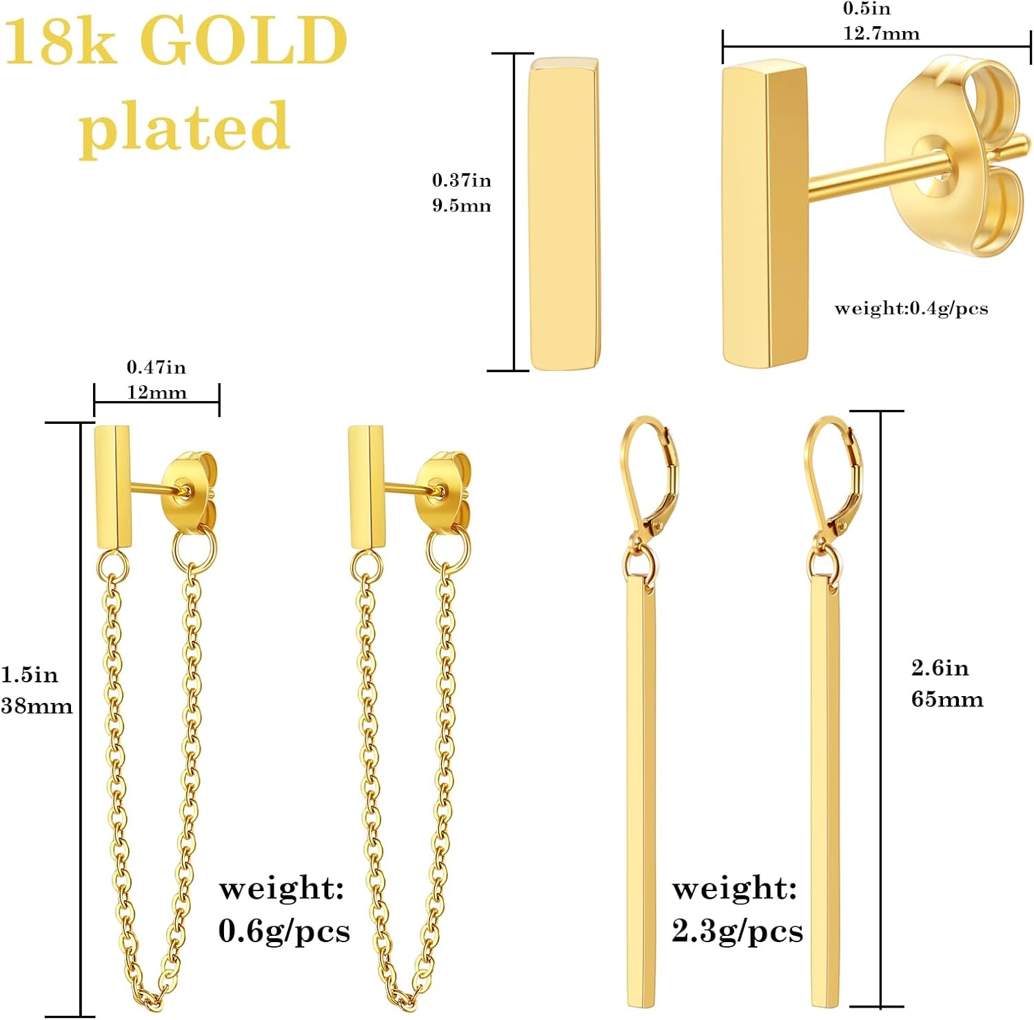 Bar Drop Earrings for Women - Hypoallergenic for Sensitive Skin 316L Stainless Steel Dangle Earrings with Hoop, Trendy Simple Unique Chic Fashion Accessory - Image 5