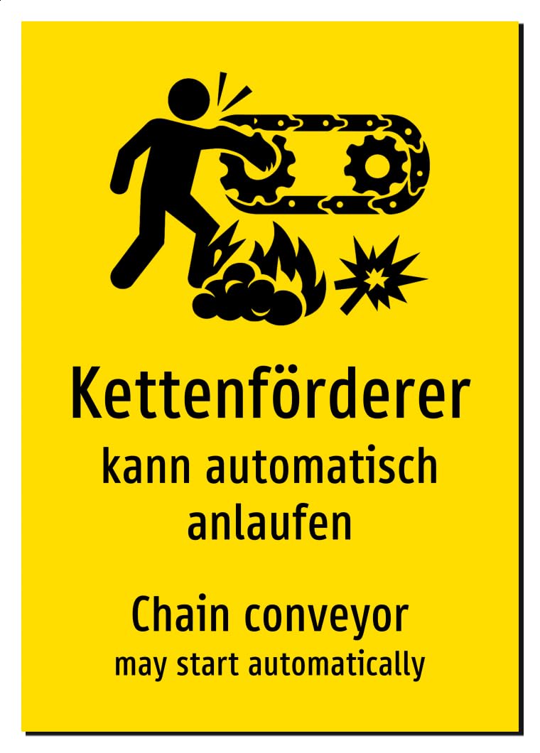 56509-DEEN-S-09 | Kettenförderer Schild/Aufkleber Deutsch Englisch