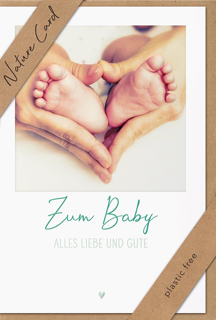 bsb Birth Card, Greeting Card, Greeting Card for Birth, Nature Card, Baby feet in Hands, Envelope Kraft Paper.
