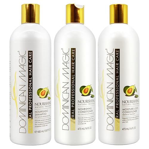 Dominican Champú nutritivo mágico + acondicionador + bloqueo sin dejar en 16 onzas