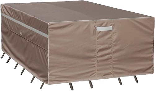 Garden Balsam Funda rectangular resistente para mesa y silla de patio, color marrón, 110 pulgadas de largo x 83 pulgadas de profundidad x 28