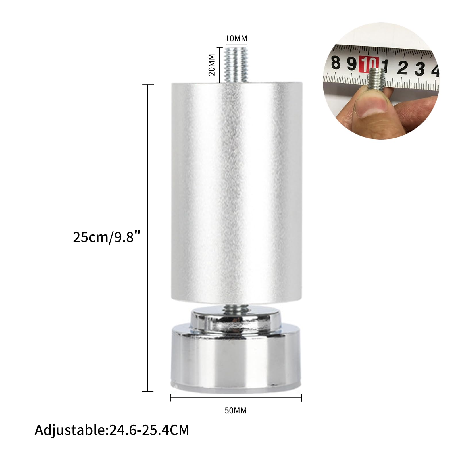 Gambe regolabili per divano, confezione da 4, in lega di alluminio M10, altezza regolabile 6-40 cm, perfette per divani e tavolini da caffè, resistenti, 25 cm / 9.8in