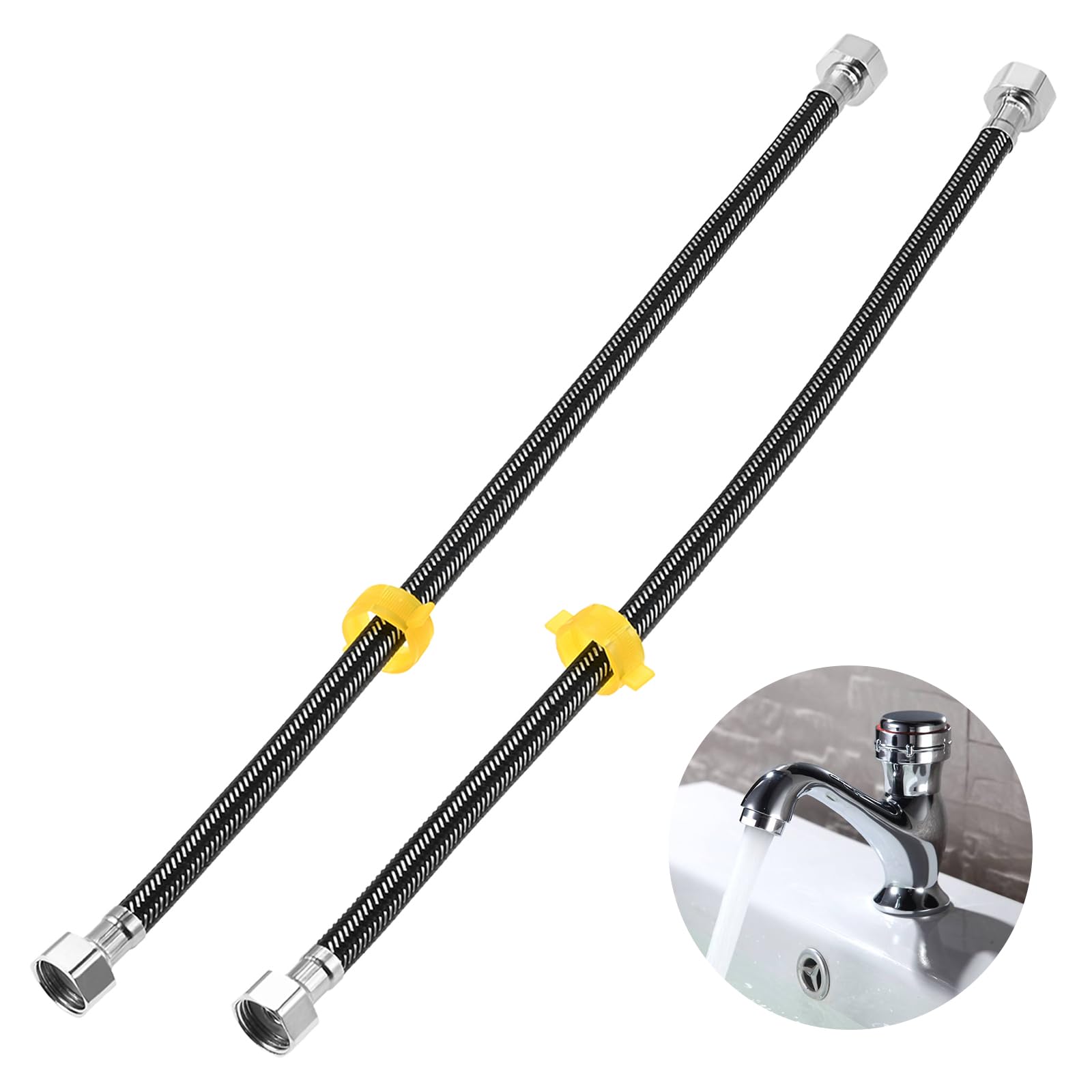 DRELD 2-Pack Stainless Steel Braided Flexible Hoses, G1/2" to G1/2" Reinforced Tap Connectors Hose for Shower Toilet Bowl