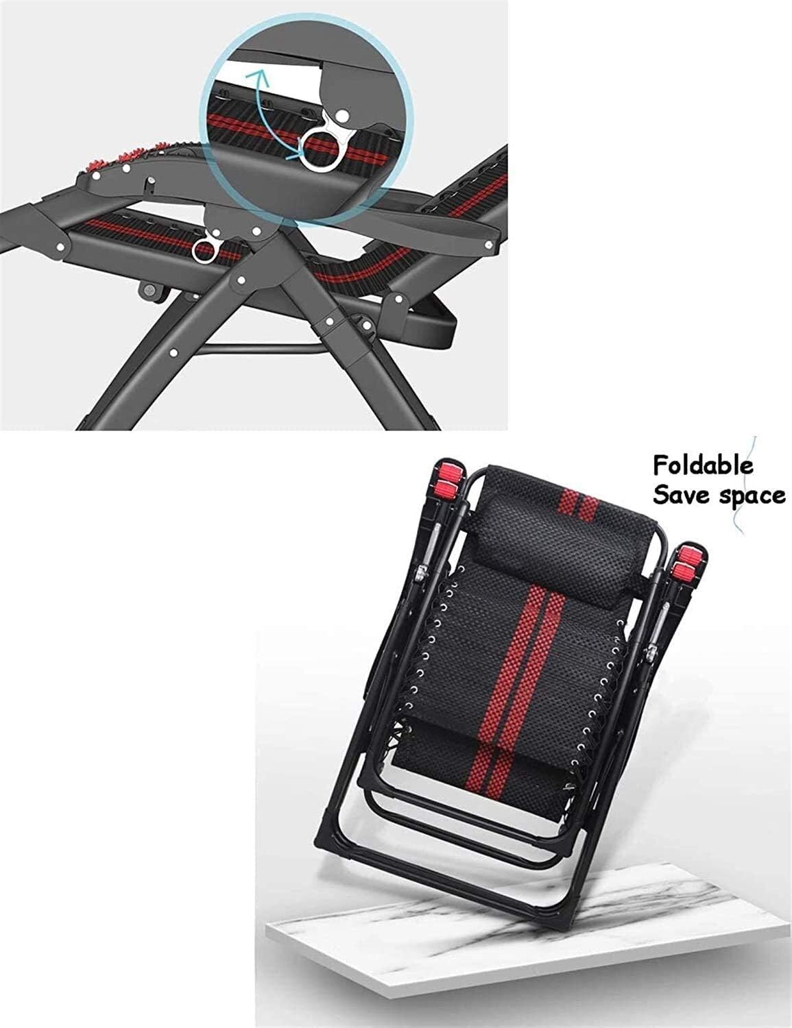 Lightweight Zero Chair Reclining Sun Lounger Chair, Folding Deck Chairs Recliner Bed Chair for Beach, Patio, Garden with Ergonomics Handle and Velvet Mattress (Black)