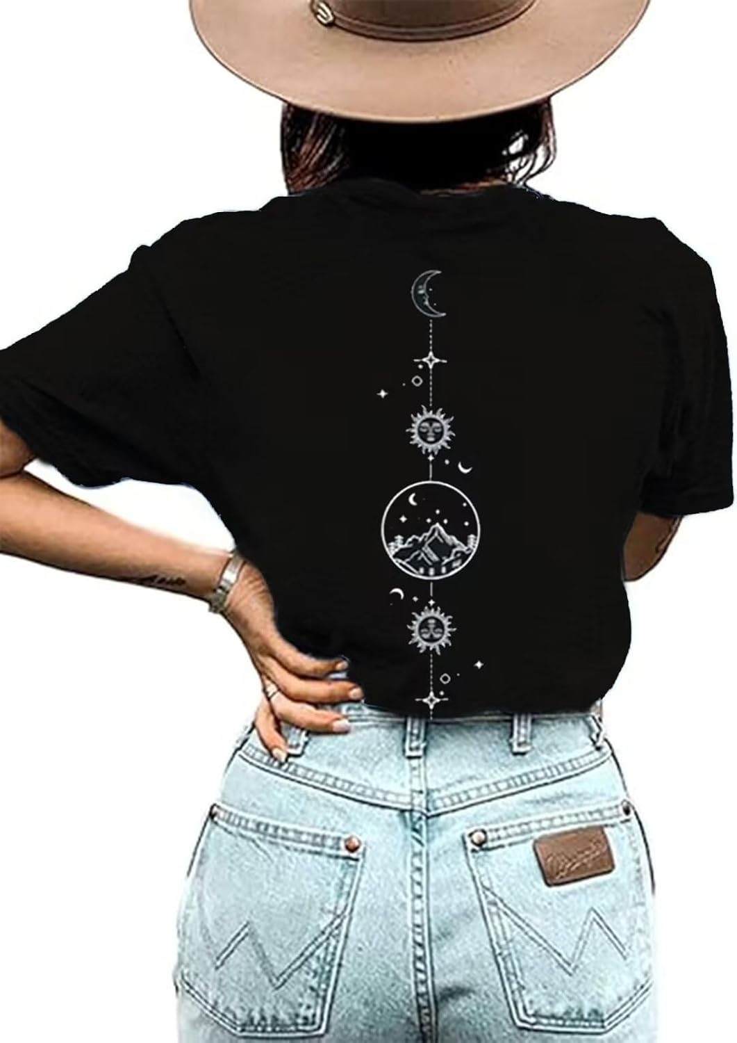 Moon and Sun Shirts Women Vintage Graphic Tshirt Mountain Hiking Short Sleeve Vacation T-Shirt Tops - Image 5