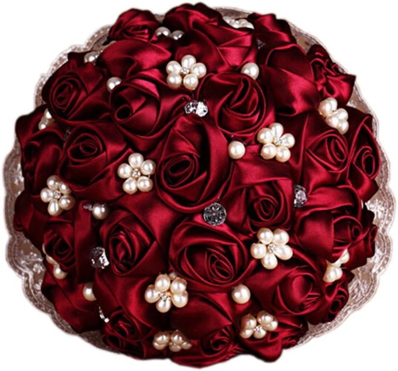 Mollybridal Romantic Pearls Crystal Lace Wedding Bridal Bouquets Silk Roses Flowers Royal Blue