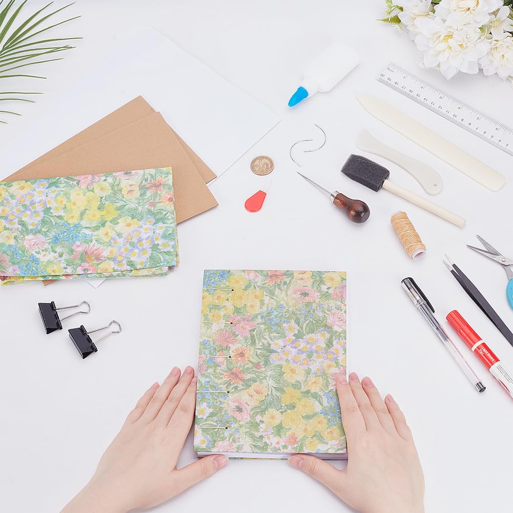 WEBEEDY Kit completo de encuadernación de libros para adultos principiantes, kit de fabricación de libros coptos con hilo, agujas de coser, papel, carpetas de huesos para manualidades de papel, regalo