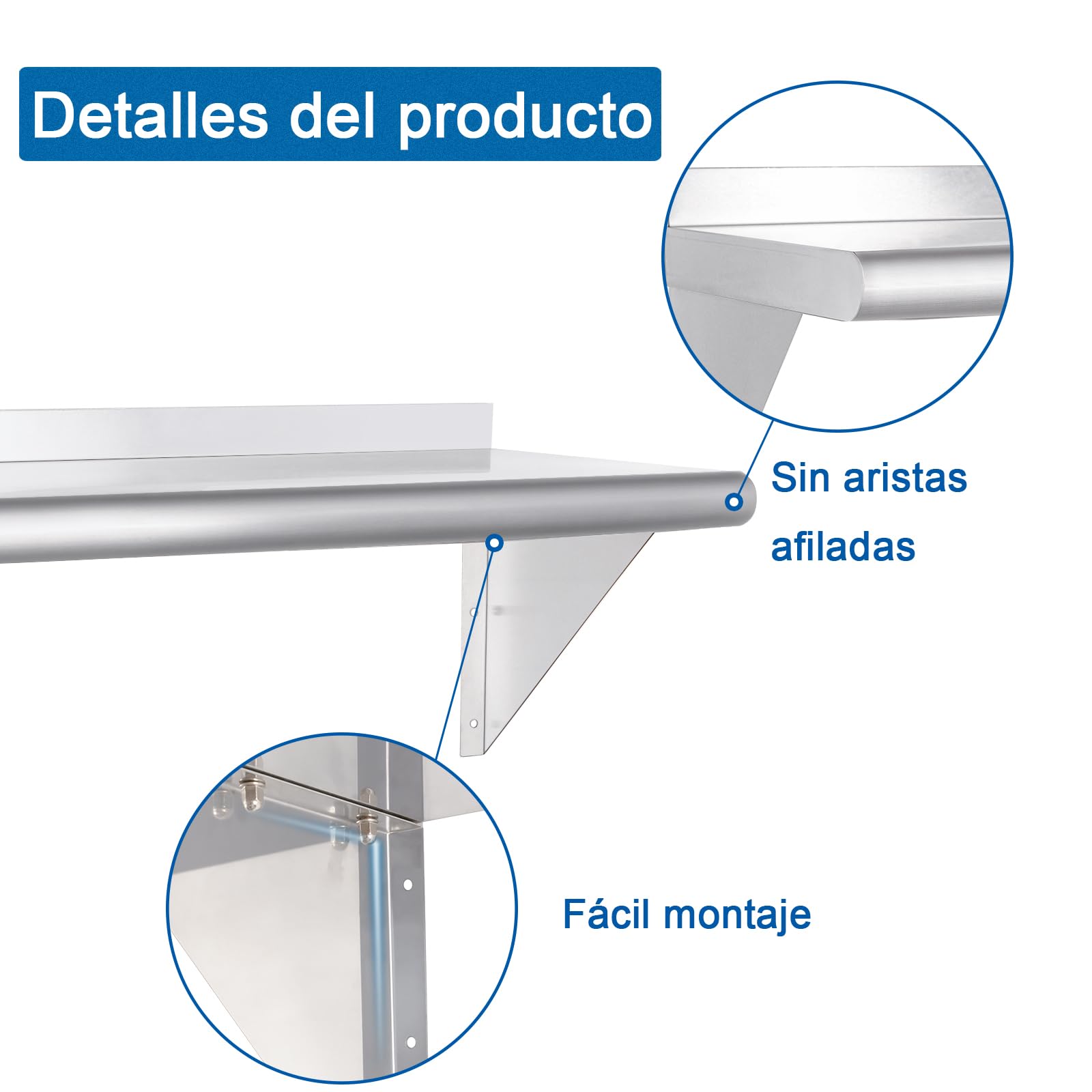 HARDURA Estante de Acero Inoxidable 30,5×122cm, Capacidad de Carga 113kg, Soporte de Pared metálico con protección Posterior y Brackets para Cocina, Restaurante, lavandería y hogar