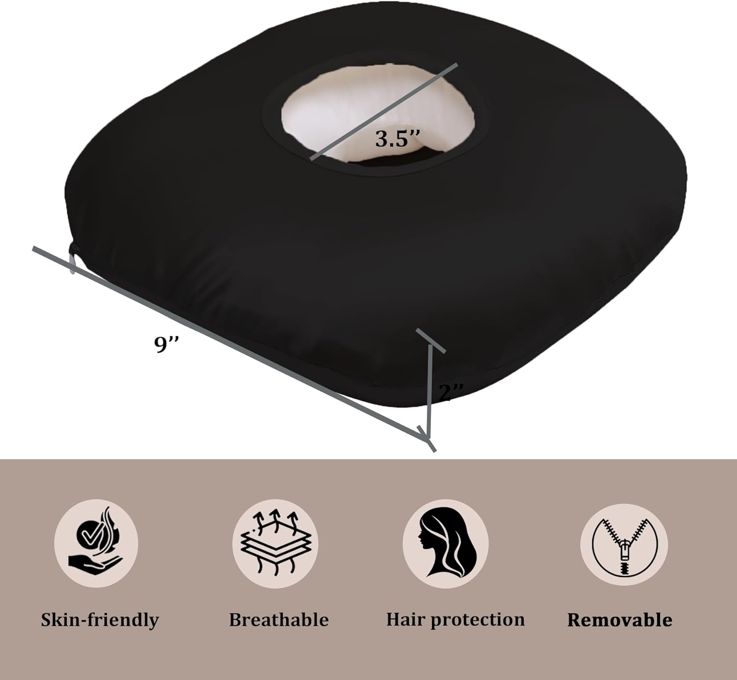 Ear Piercing Pillow for Side Sleepers with Ear Hole, Donut Pillow for Ear with Silky Pillowcase for CNH and Ear Pain Inflammation Pressure Sores Piercing, Ear Guard Pillow (Black Silk)