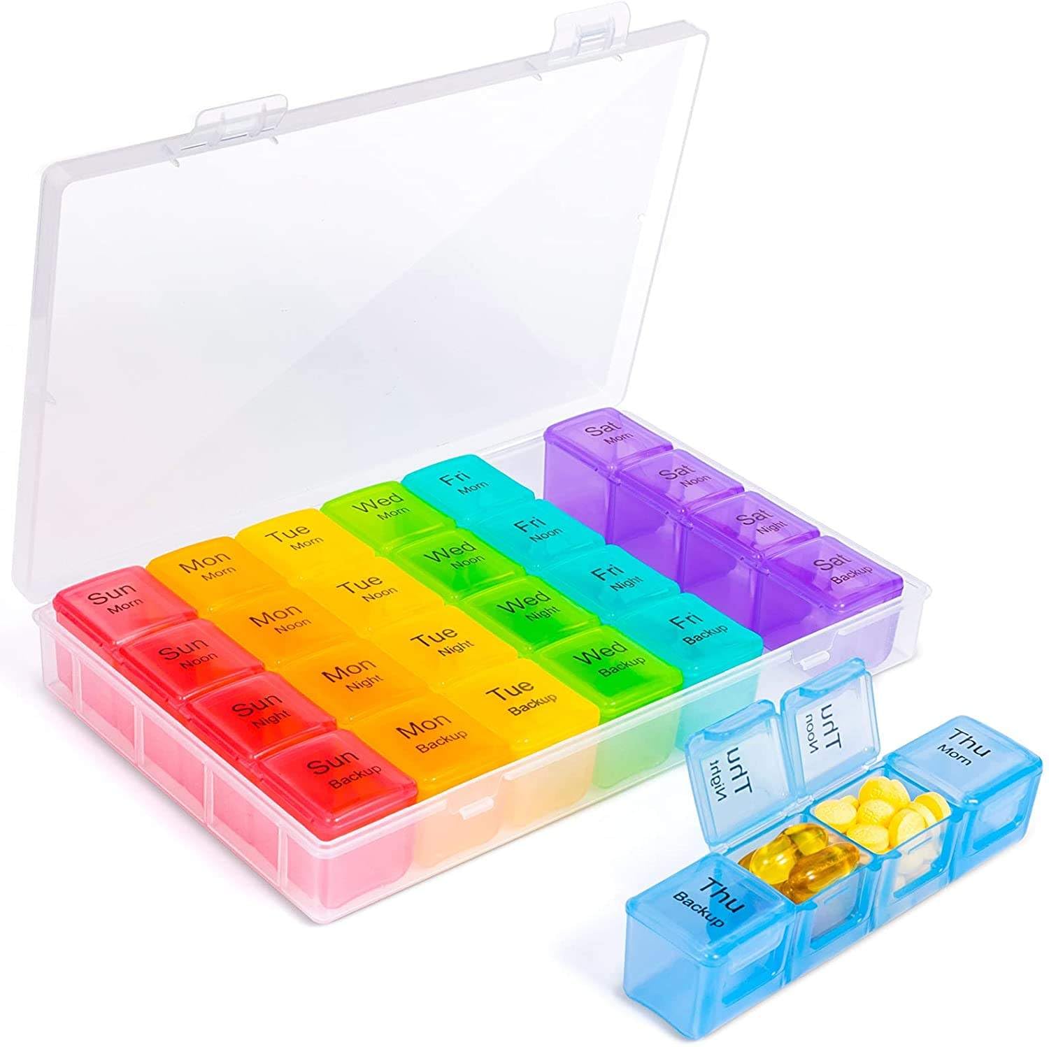 Sumiko Pill Box Medicine Organizer |Size 18 x 11.5 cm| Weekly 7 Days 4 Times Storage 28 Compartments Case Moisture-Proof Portable Week Holder Container Daily use Planner Ideal for Travel Easy Home & Gifts-image-3
