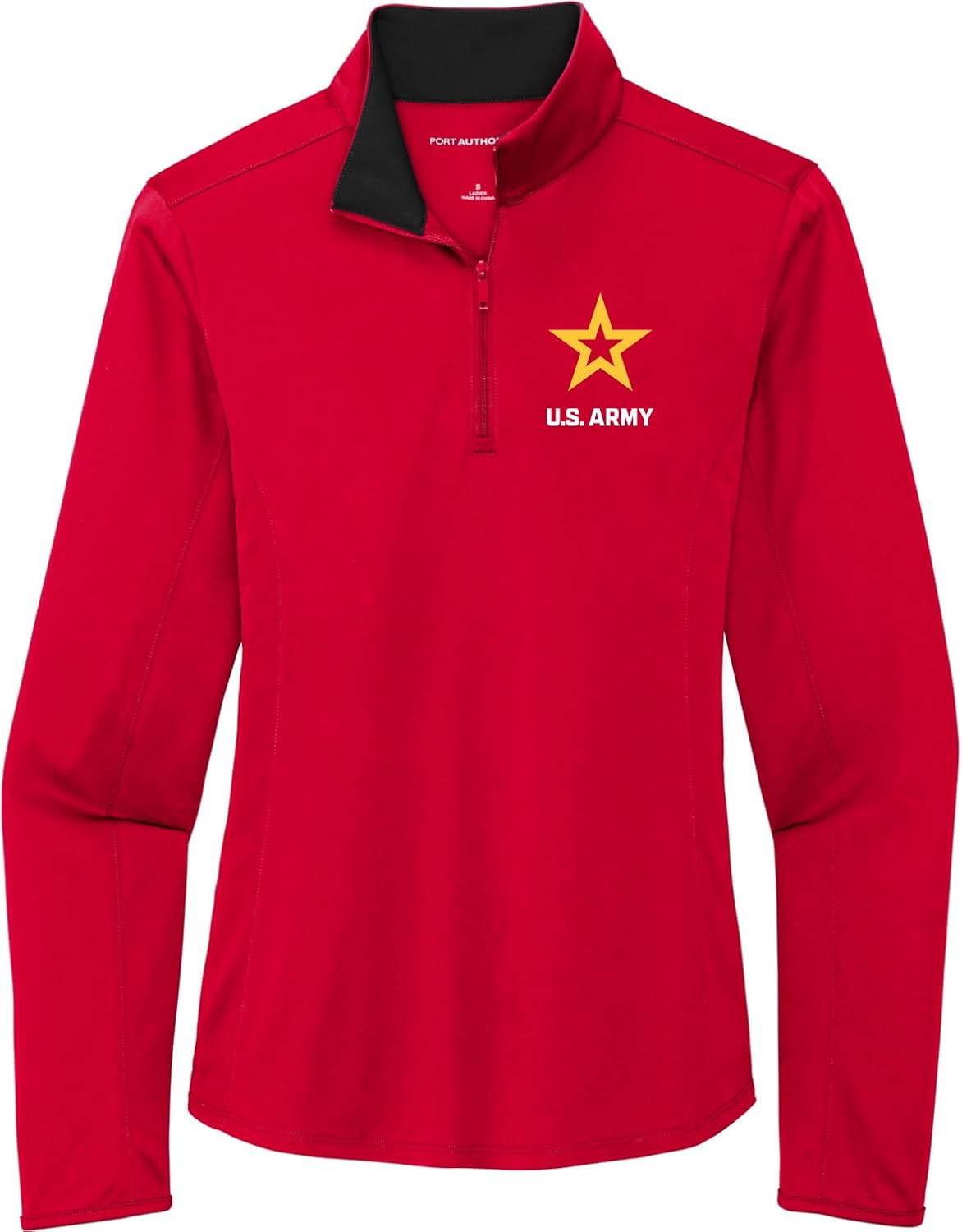 US Army Star Logo White Chest Print Ladies 1/4 Zip Silk Touch Performance Shirt